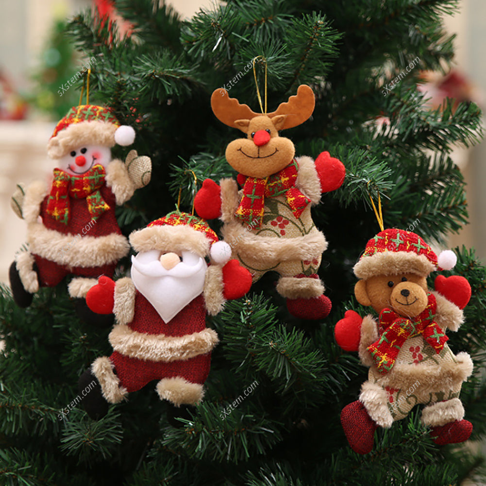 Livingandhome 4 Pieces Christmas Tree Ornament Snowman Santa Claus Elk and Bear Shape Xmas Dolls, CD0364