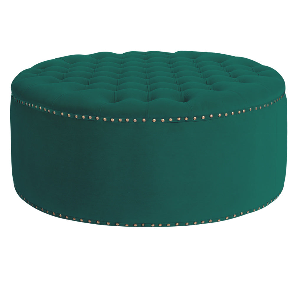 Round Frosted Velvet Ottoman Footstool