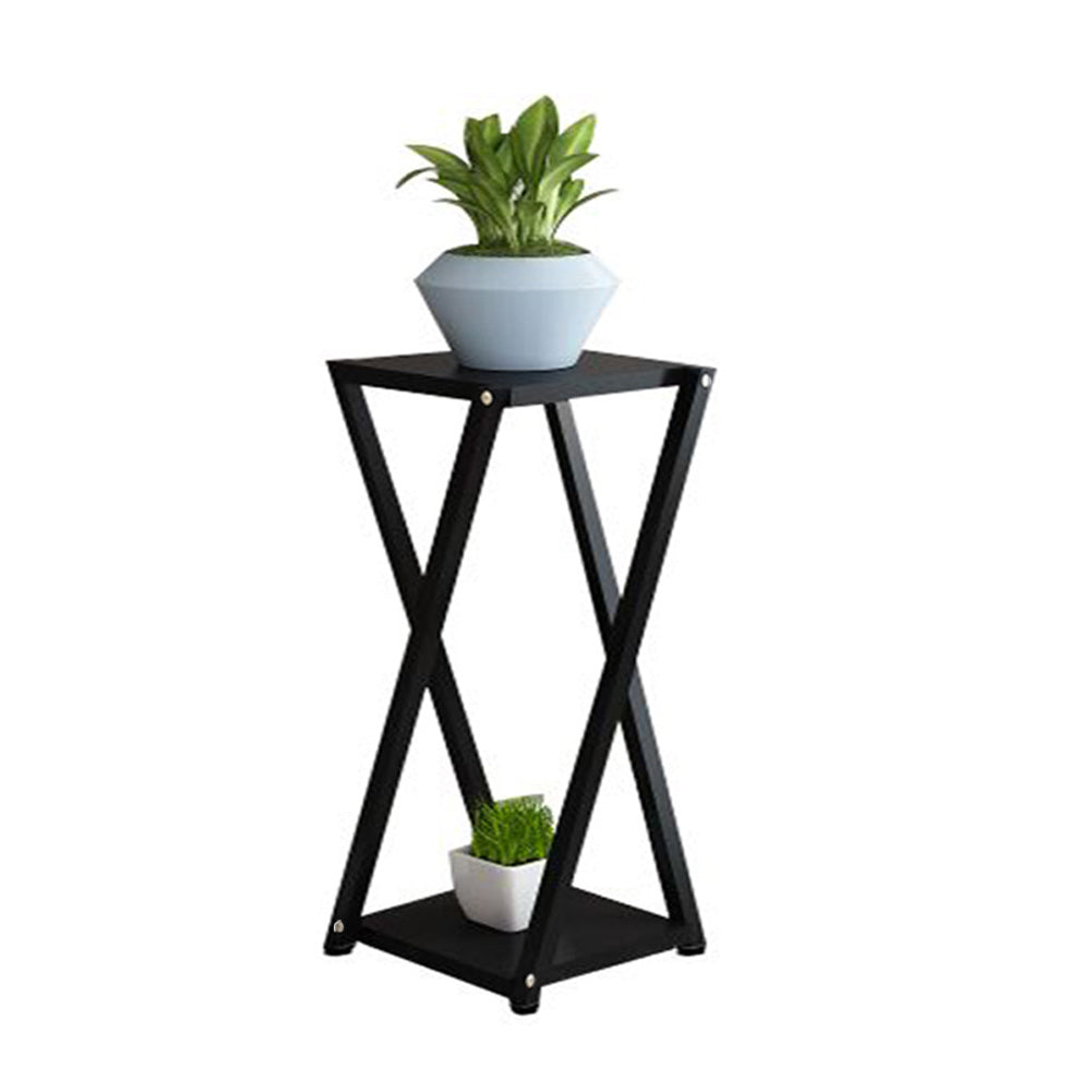 2 Tier Black Metal Plant Stand for Garden Corner Display