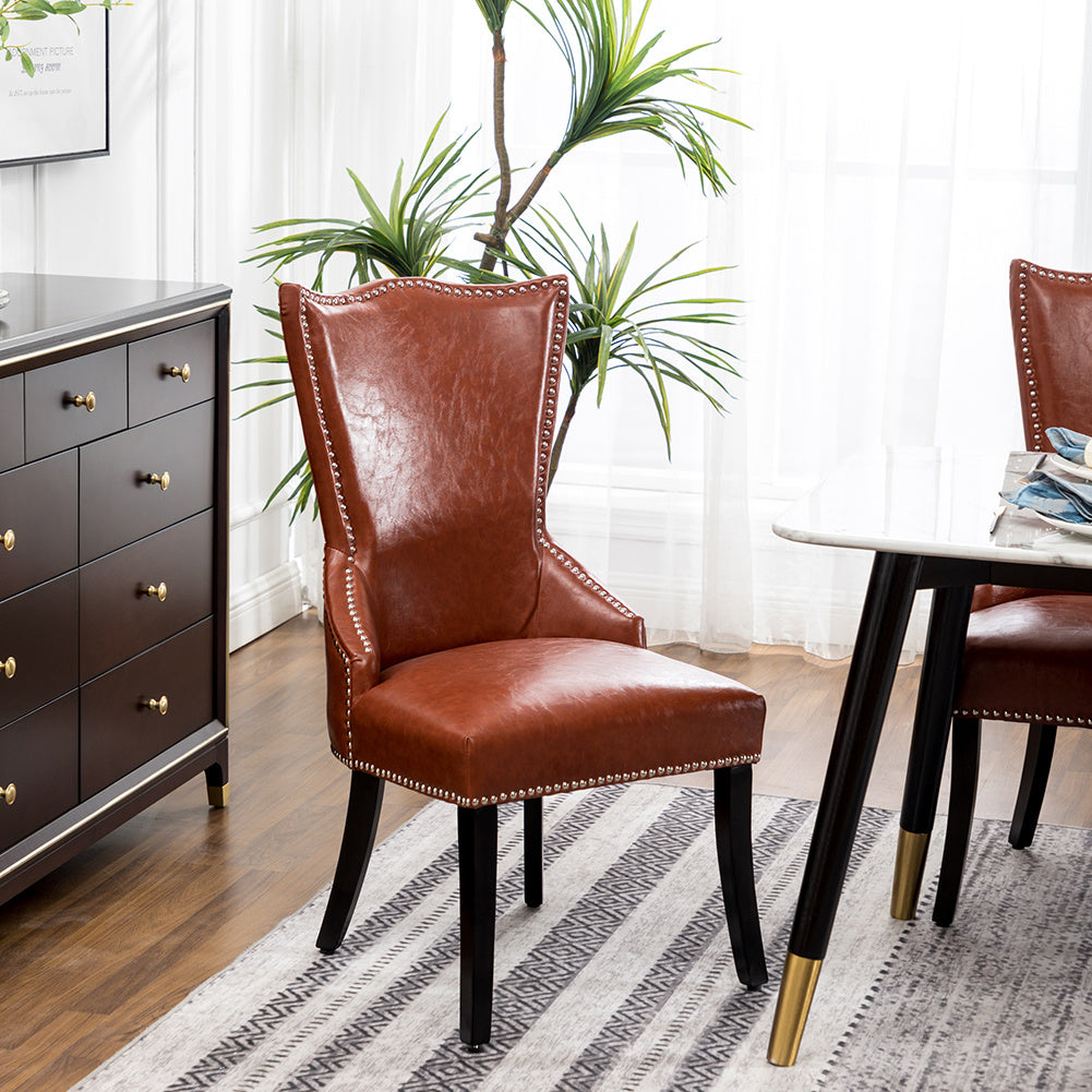 Faux Leather Studded Dining Chair, Reddish brown