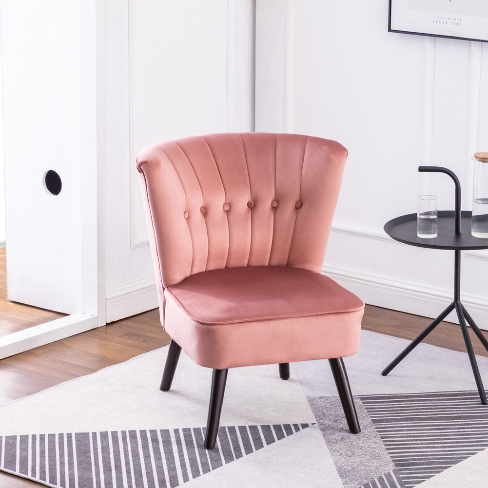 Velvet Buttoned Upholstered Accent Chair, Grey Pink