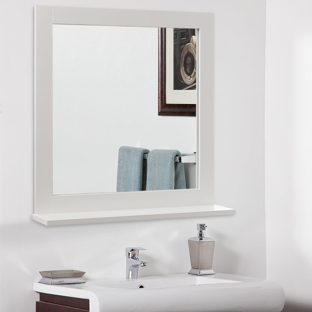 60CM White MDF Framed Makeup Wall Mirror with Shelf