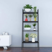 Load image into Gallery viewer, 4 Tier Leaning Ladder Bookshelf Shelving Plant Step Rack, Black
