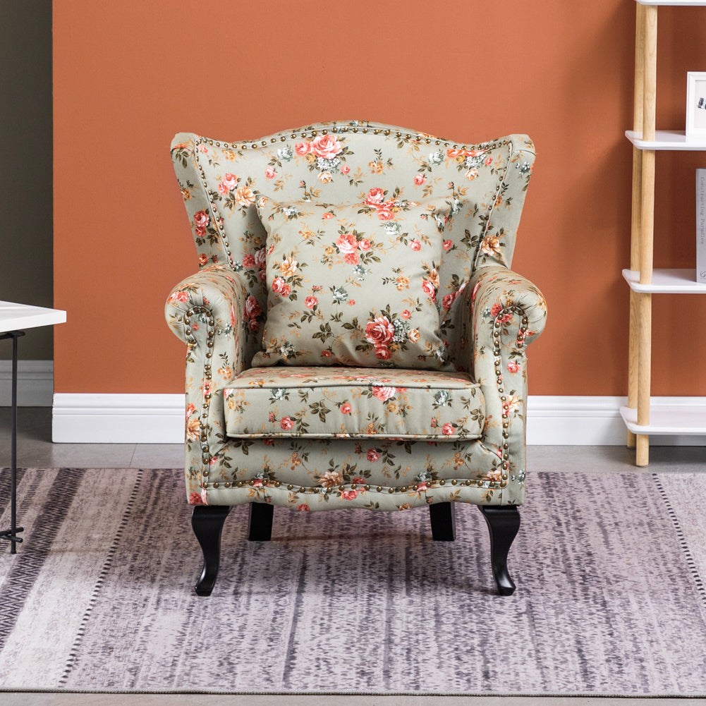 Floral Wingback Armchair With Cushion