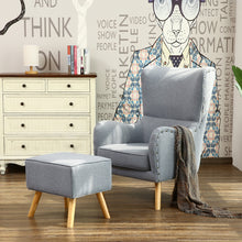 Load image into Gallery viewer, Fabric Armchair Wing Back with Footstool Light Grey
