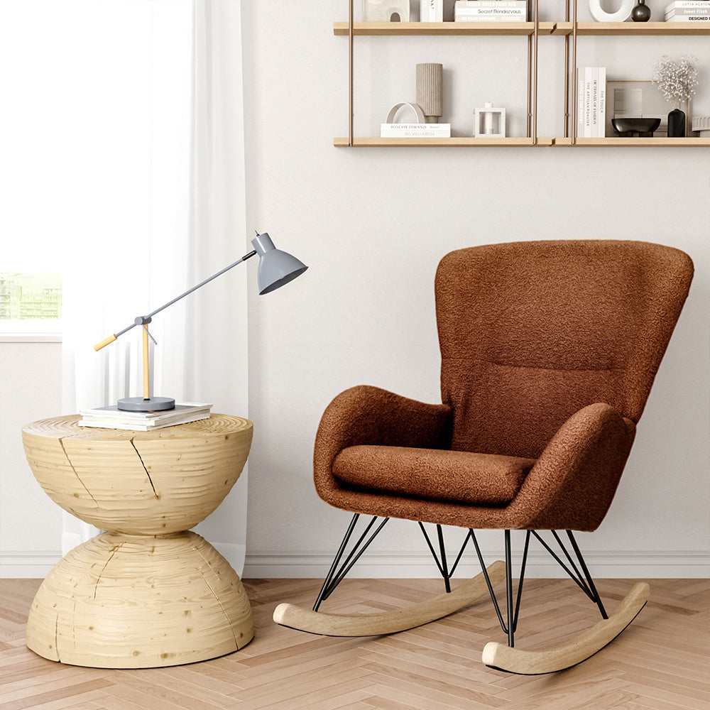 Livingandhome Modern Faux Wool Rocking Chair with Removable Cushion
