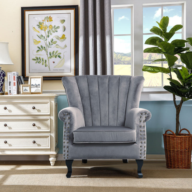 Linen Fabric Wing Back Armchair Upholstery Light Grey