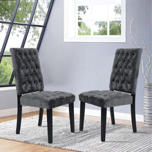 Load image into Gallery viewer, Set of 2 High Back Velvet Buttoned Dining Chairs
